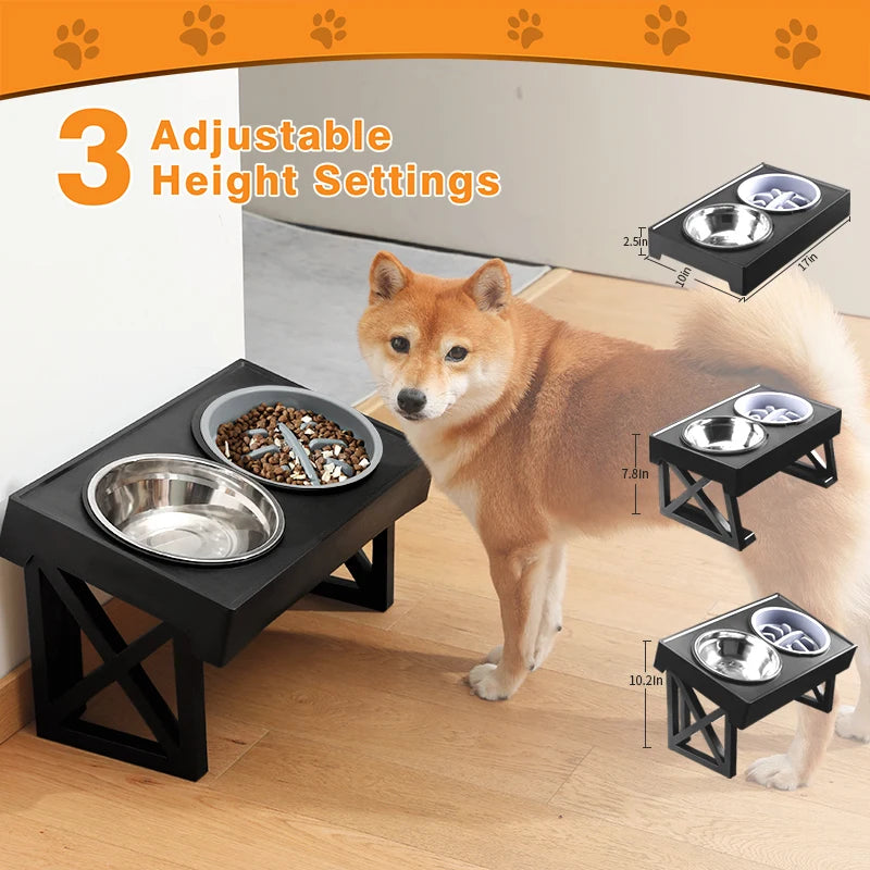 Elevated Dog Bowls 3 Adjustable Heights Raised Dog Food Water Bowl with Slow Feeder Bowl Standing Dog Bowl for Medium Large Dogs