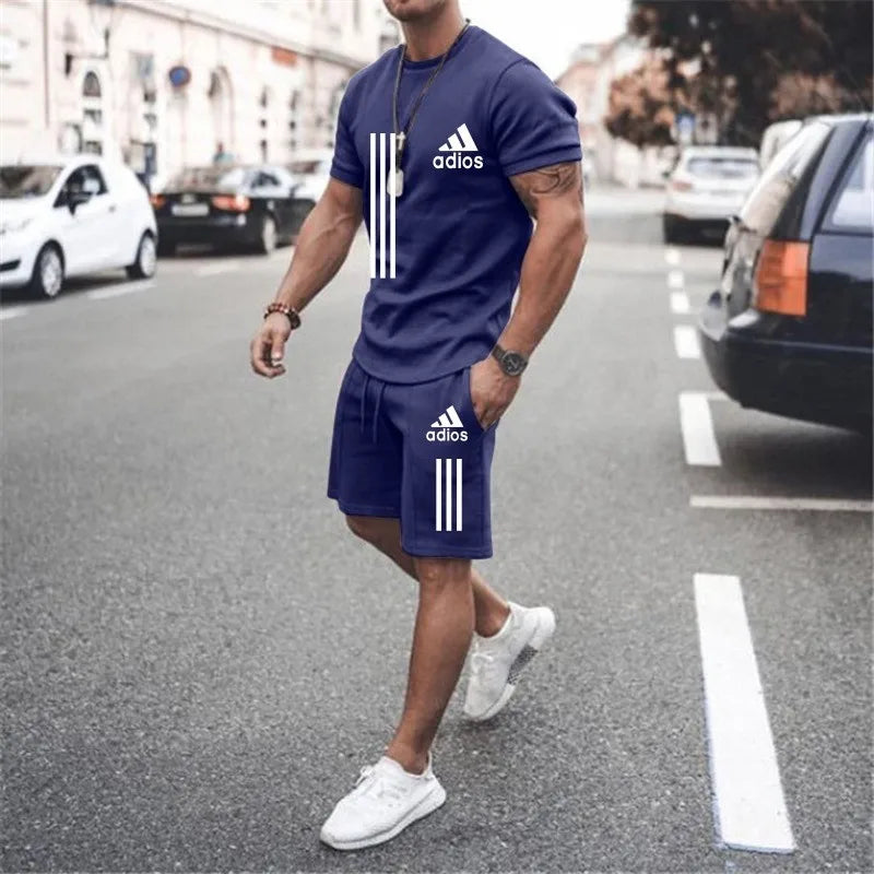 Summer Casual Jogging Pants Set Men's Two-piece Set-quick Drying