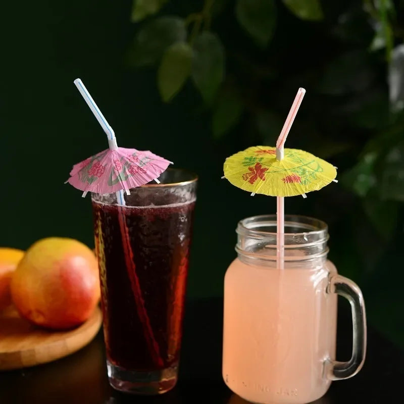 25/50pcs Flamingo Drinking Straws Tropical Umbrellas Pineapple Juice Cocktail Disposable Juice Straws