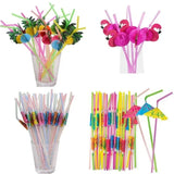 25/50pcs Flamingo Drinking Straws Tropical Umbrellas Pineapple Juice Cocktail Disposable Juice Straws