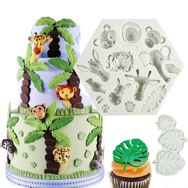 Forest Lion Turtle Leaves Animal Cookie Mold Short Eye Catching Design for Kids Jungle Themed Birthday Hawaii Party Baking Cake Decor