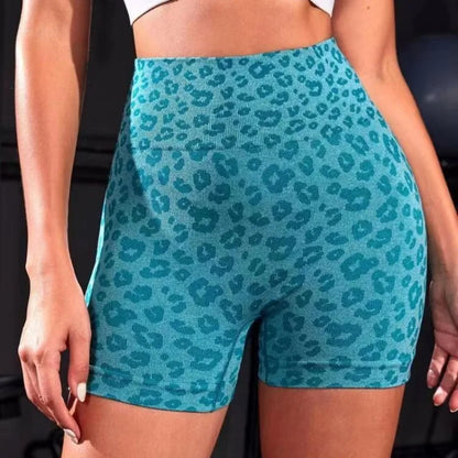 Leopard Print Shorts Women Slim Seamless Leggings High Waist Shorts