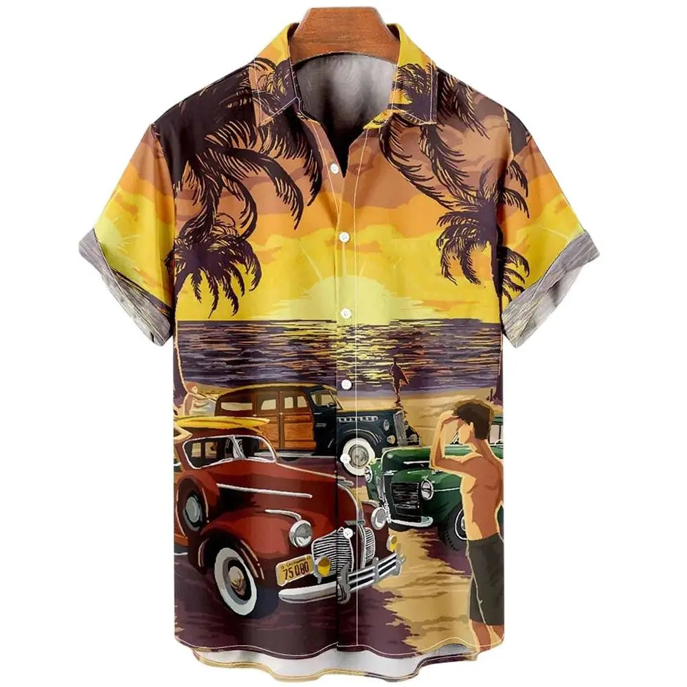 Seaside Holiday Take Men's Short Sleeve Collar Shirt New Handsome Loose Sand Beach Of Hawaii Big Yards Camisa Floral Casual