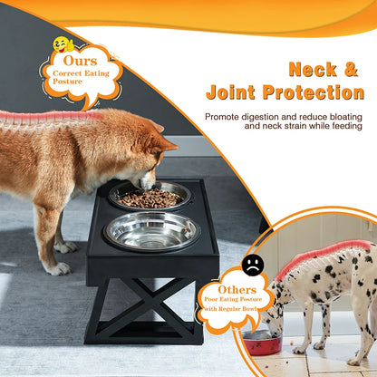 Elevated Dog Bowls 3 Adjustable Heights Raised Dog Food Water Bowl with Slow Feeder Bowl Standing Dog Bowl for Medium Large Dogs