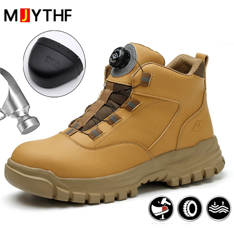 Rotating Buttons Work Boots Men Steel Toe Shoes Safety Boots Puncture-Proof Protective Shoes Waterproof Indestructible Shoes New