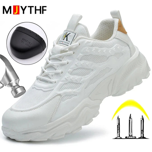 Indestructible White Safety Shoes Men Steel Sneakers