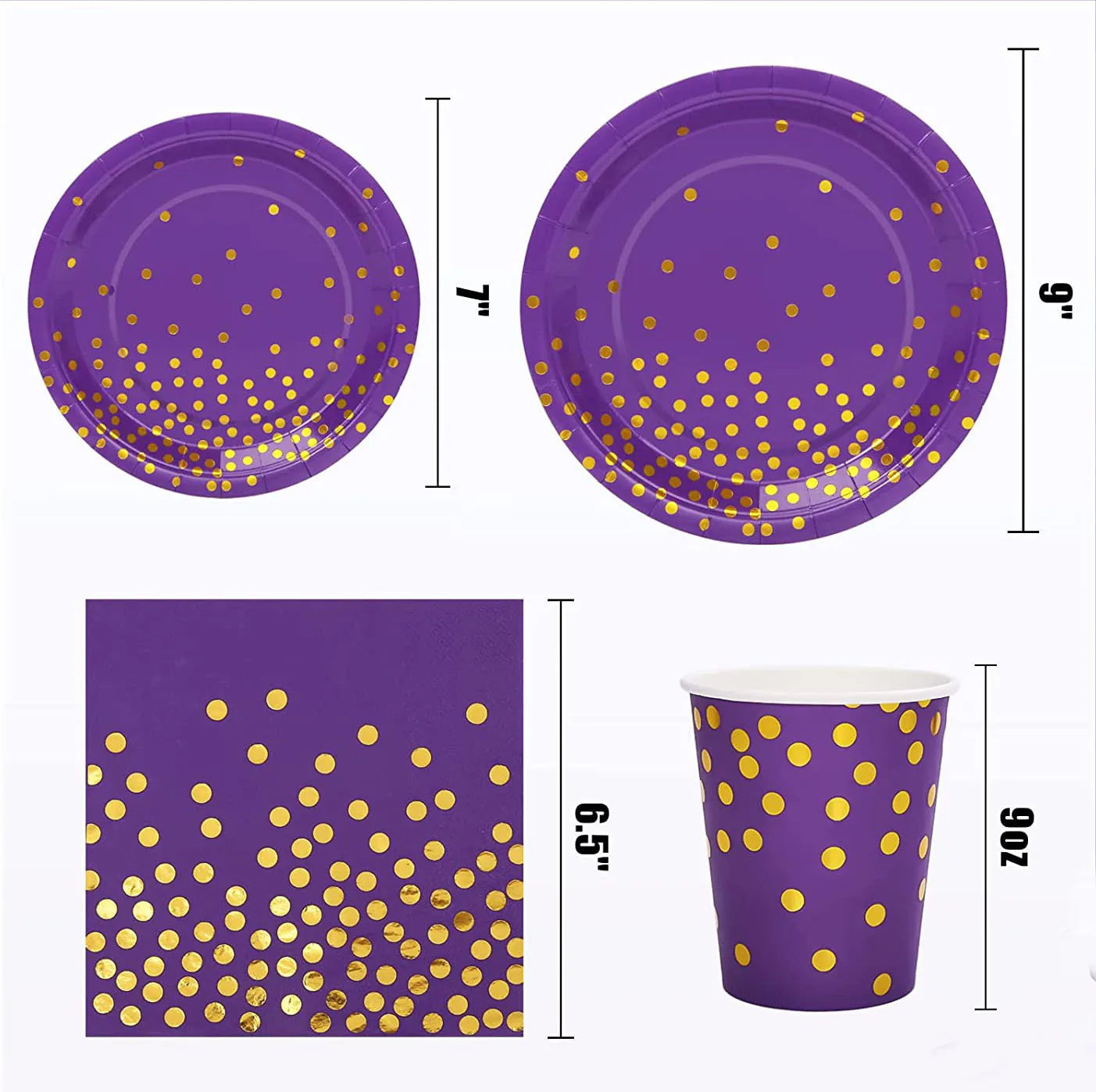 Purple Gold Point Printed Disposable Tableware Plates Party Decor Paper Plates Cups Happy Girls 1st Birthday Party Supplies Kids