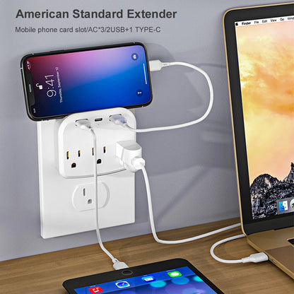 3 USB 3.4A US Plug Outlet Extender USB Wall-mounted Socket Charger