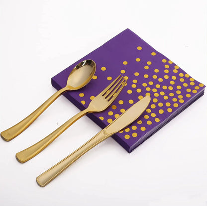 Purple Gold Point Printed Disposable Tableware Plates Party Decor Paper Plates Cups Happy Girls 1st Birthday Party Supplies Kids