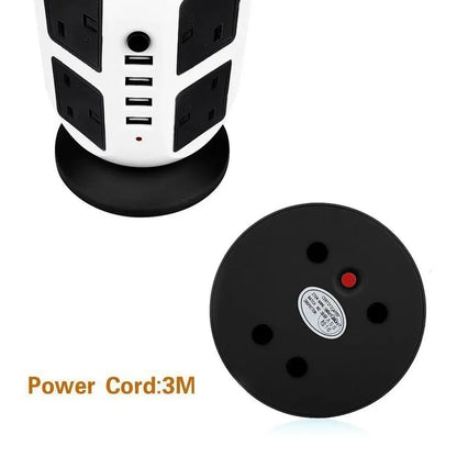 Tower Power Strip Vertical UK Plug Adapter Outlets 8 way AC Multi Electrical Sockets with USB Surge Protector 3m Extension Cord