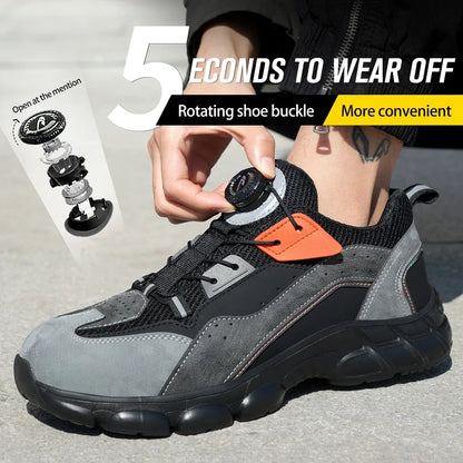 Breathable Safety Shoes Men Rotating Buttons Sneaker