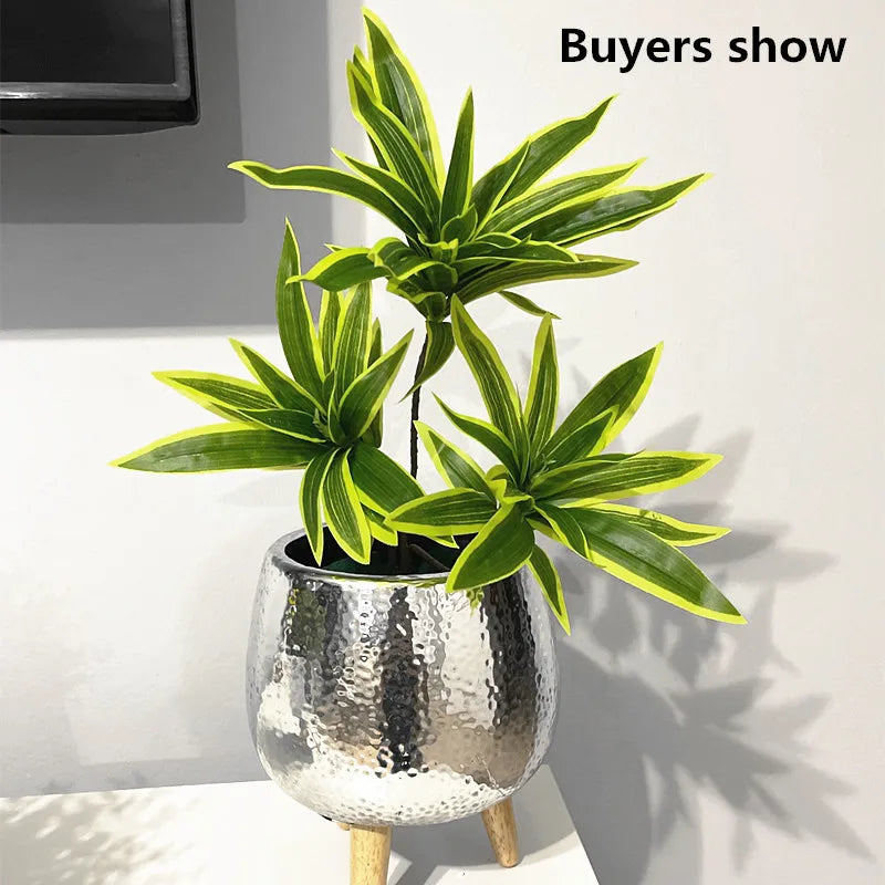 35CM 3 Fork Artificial Desktop Fake Plants Green Plastic Palm Tree Bunch Flower Material Office Living Room Christmas Home Decor