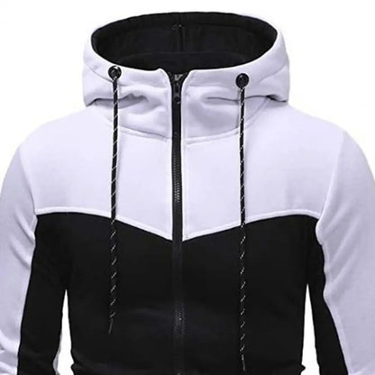 2 Pcs/Set Men Tracksuit Contrast Colors Drawstring Hooded Breathable Coat Suit for Daily Wear