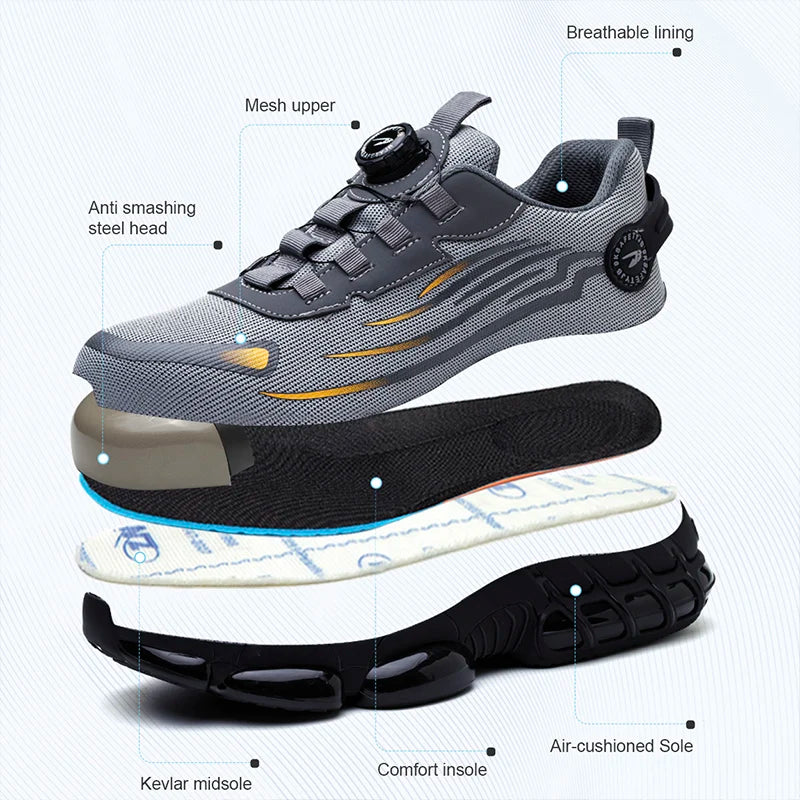 Rotating Button New Safety Sneakers Shoes Men Anti-smash Anti-puncture Work Shoes