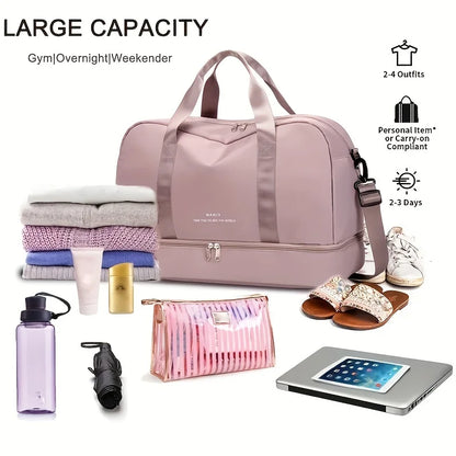 Expandable Travel Duffle Luggage Bag Sports Handbag Fitness Bag Large Capacity Women's One Shoulder Weekend Overnight Bag