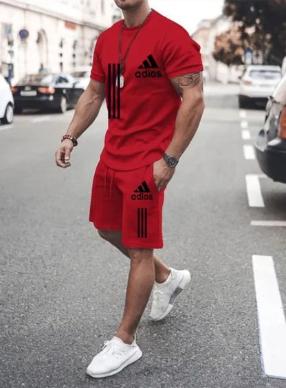 Summer Casual Jogging Pants Set Men's Two-piece Set-quick Drying