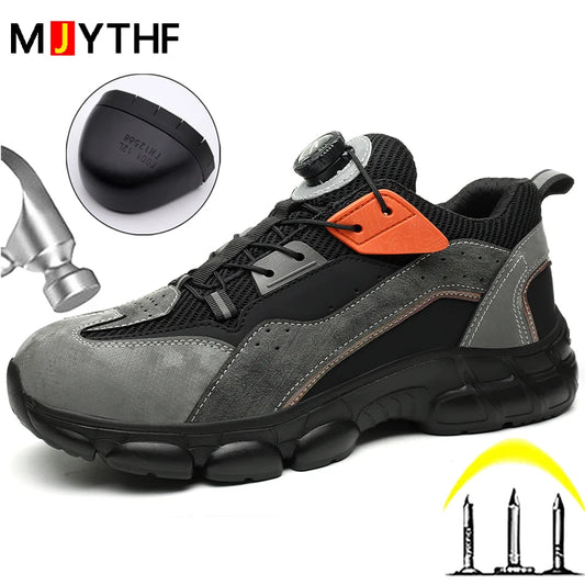 Breathable Safety Shoes Men Rotating Buttons Sneaker