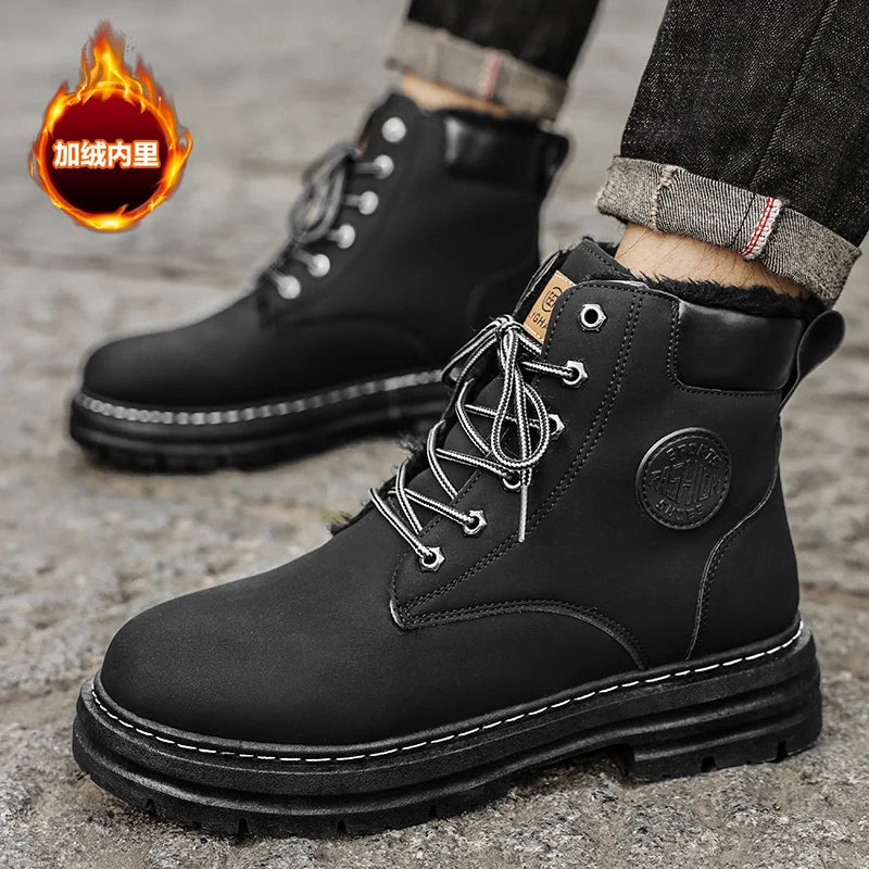 Shoes Men's Boots Martens Leather Winter Warm Shoes Cool Motorcycle Men Ankle Boots Autumn Oxfords Casual Shoes Men Zapatillas