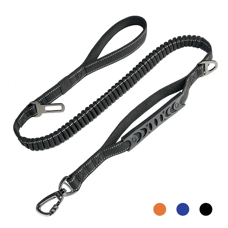 Nylon reflective multi-functional retractable dog leash with car safety buckle