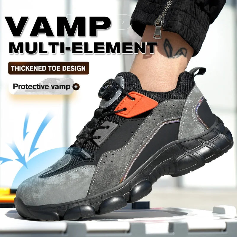 Breathable Safety Shoes Men Rotating Buttons Sneaker